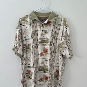 Vintage Men's Golf Print Shirt - Green and Cream